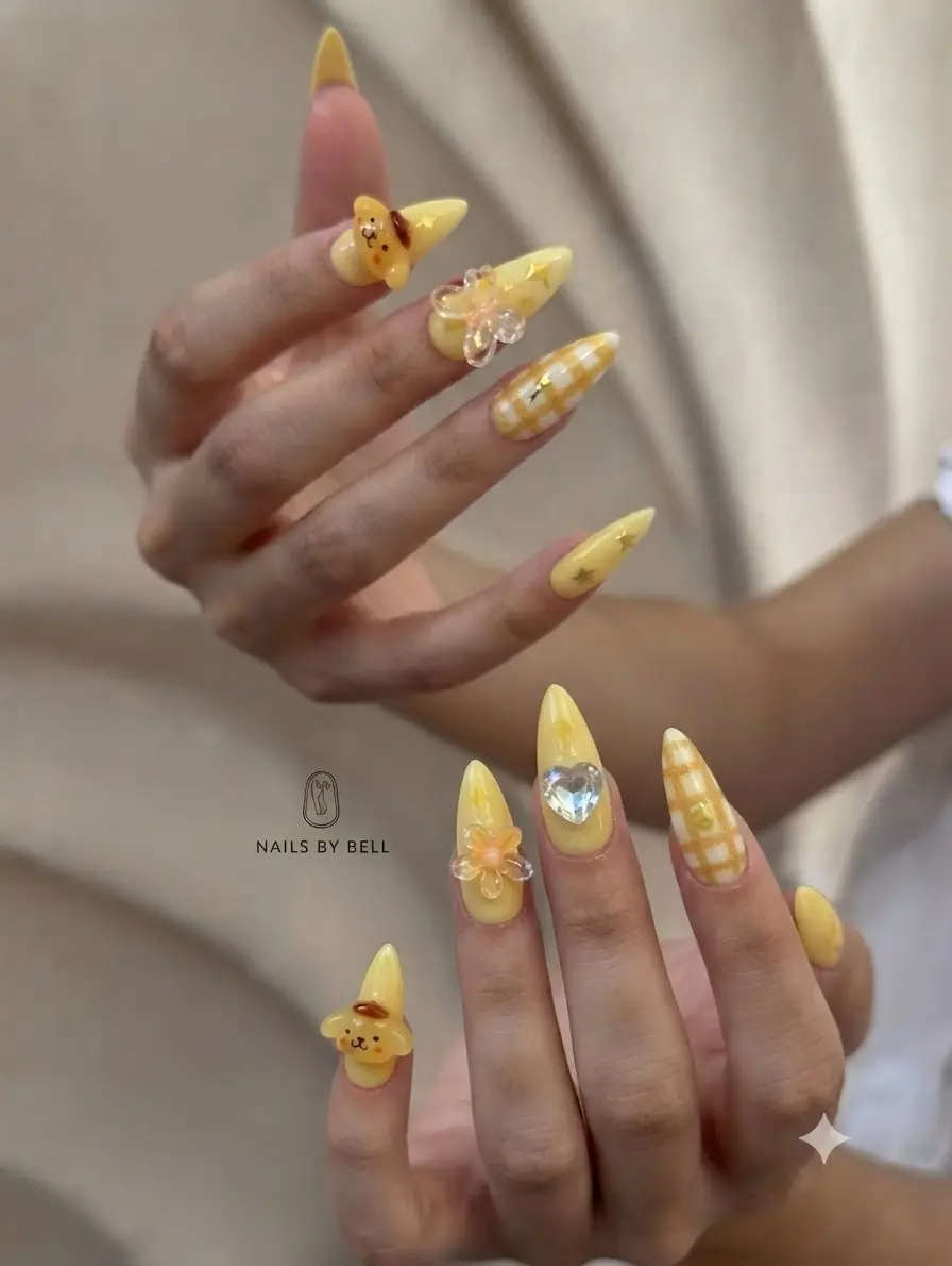 Teen Decorative Yellow False Nails 2