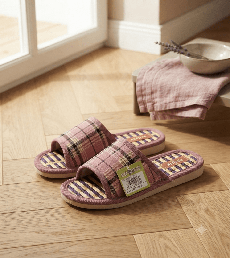 Кімнатні капці рожеві у клітинку розмір one size 3