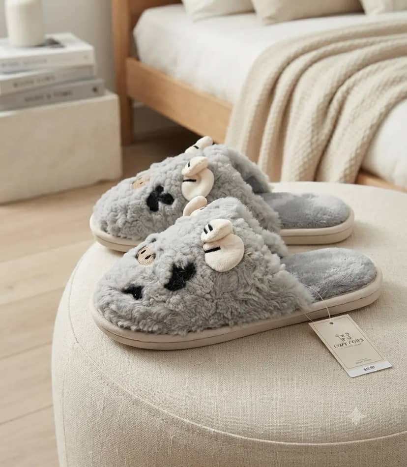 Women's Light Gray Slippers with Ears One Size 2
