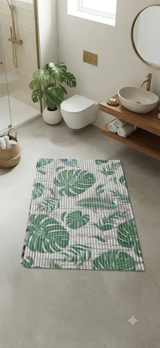 Non-Slip Rug 40x65cm Multicolor White with Green Leaves 3