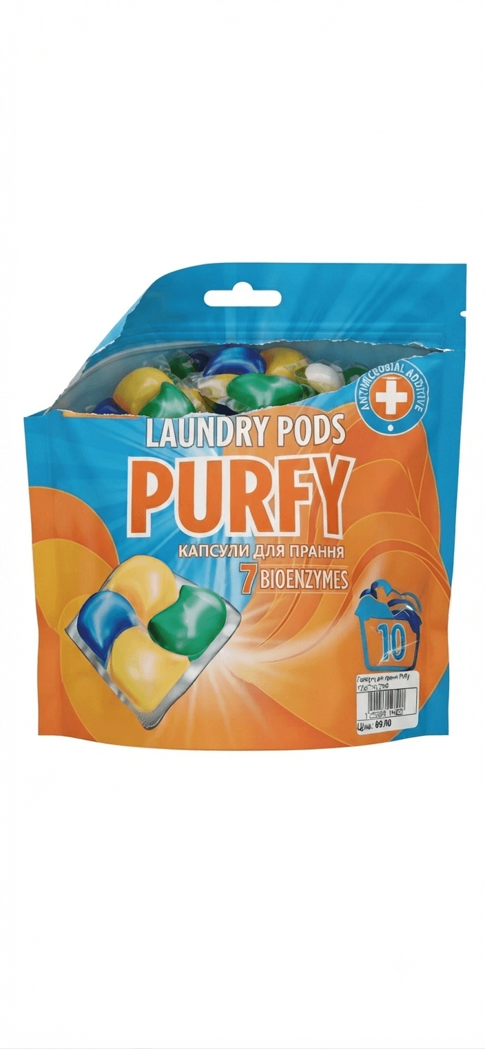Капсули для прання Purfy 10шт*19г/190г 3кольори 2
