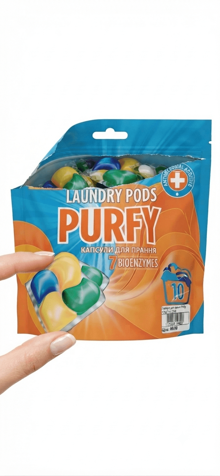 Капсули для прання Purfy 10шт*19г/190г 3кольори 3