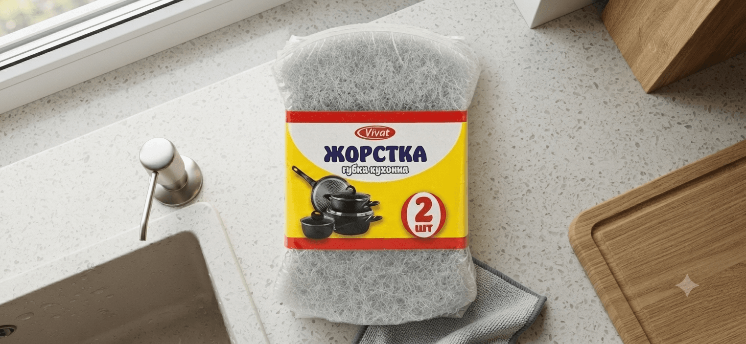 Губка для кухні жорстка 2шт Л біла з голубим 3