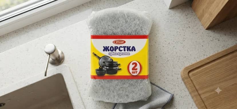 Губка для кухні жорстка 2шт Л біла з голубим 3