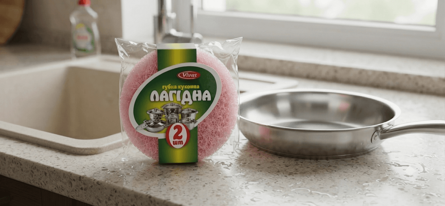 Губка для кухні лагідна 2шт Л рожева 4