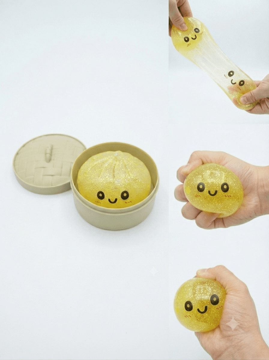 Пельмень Dumpling Бао орбізи(блискітки)сквіш-антистрес жовтий з блискітками 4