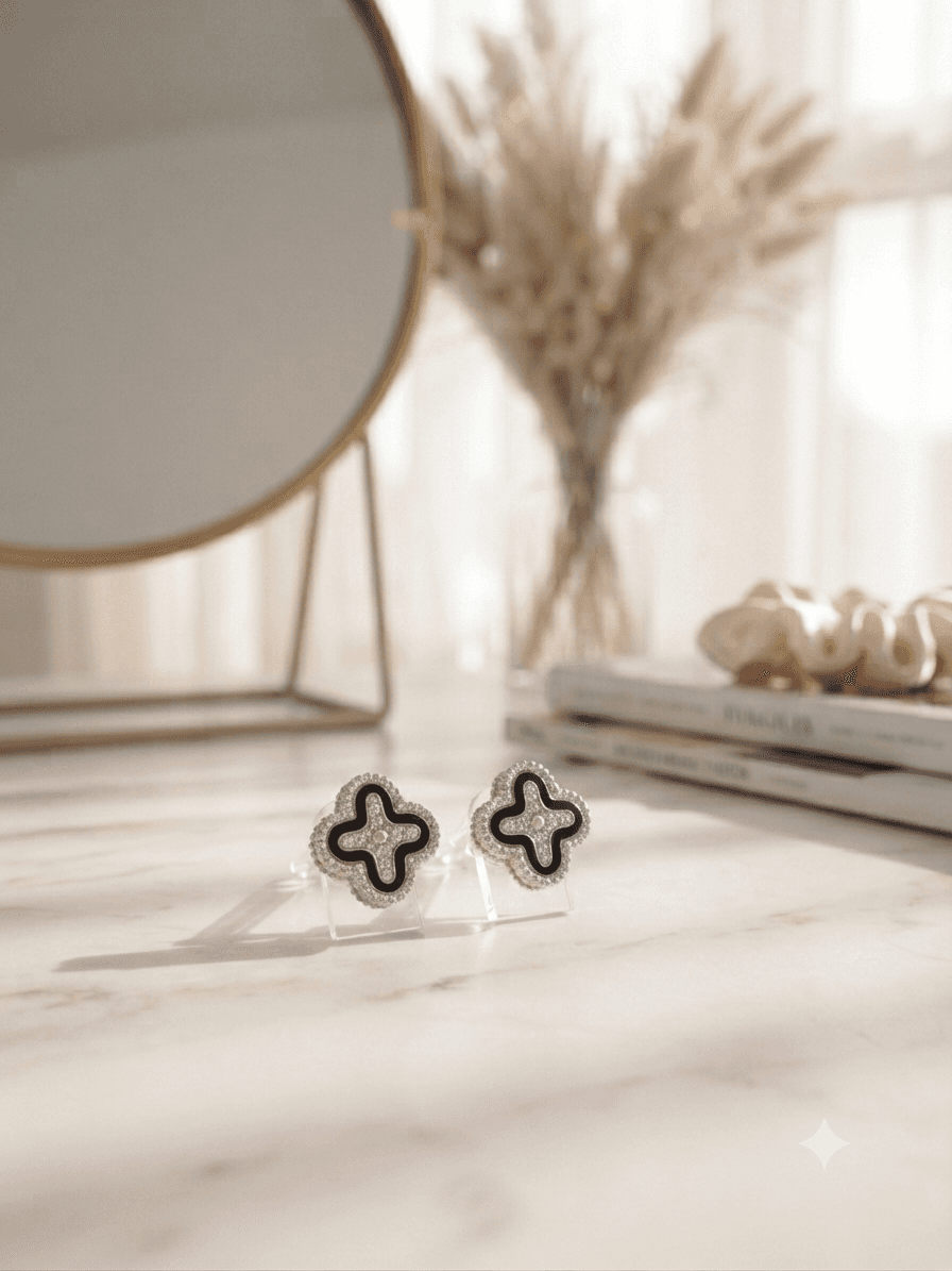 Сережки-пусети в стилі Van Cleef з кристалами 3