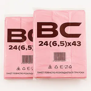 Пакет майка ВС рожевого кольору 24(6,5)*43 100шт