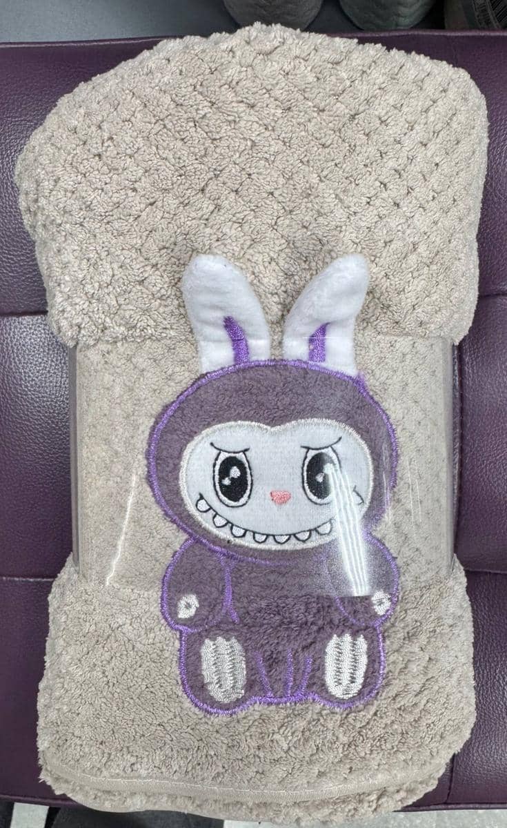 Labubu Beige Bath Towel with Purple Design 2