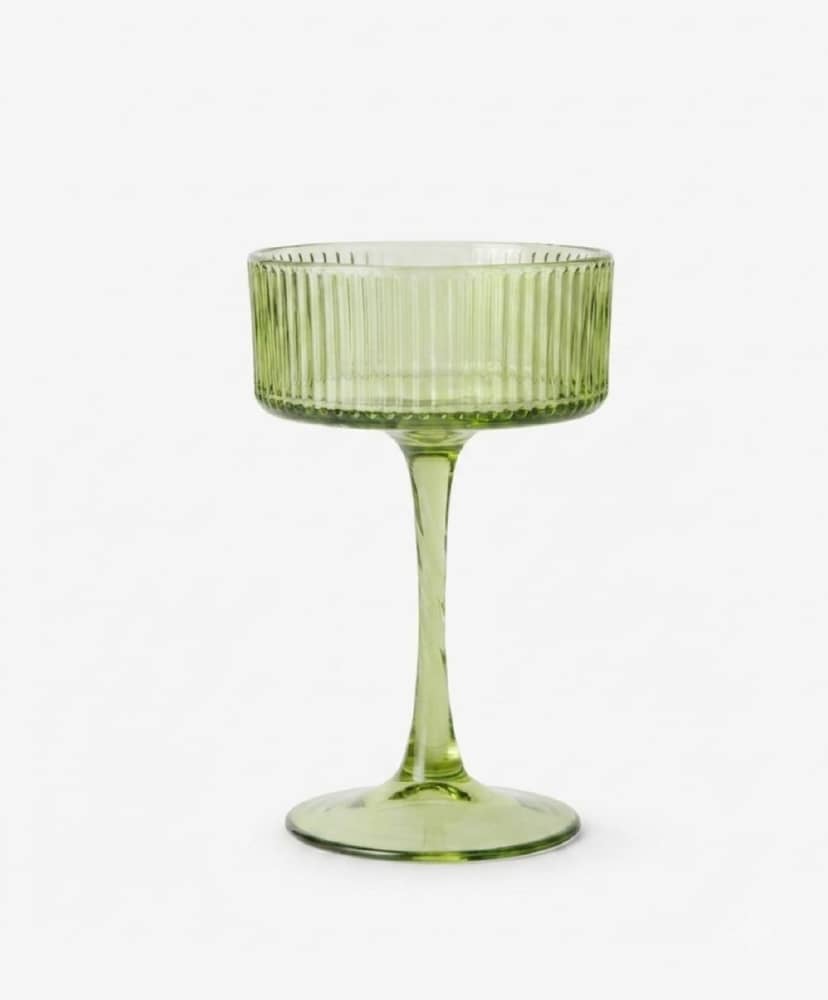 Tall Ribbed Green Cocktail Glass 7