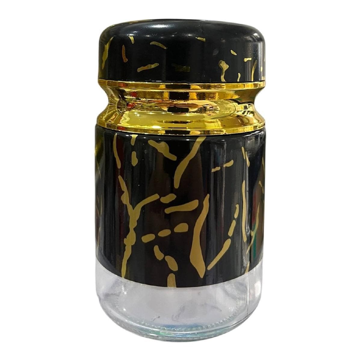Glass spice jar, black gold-marble