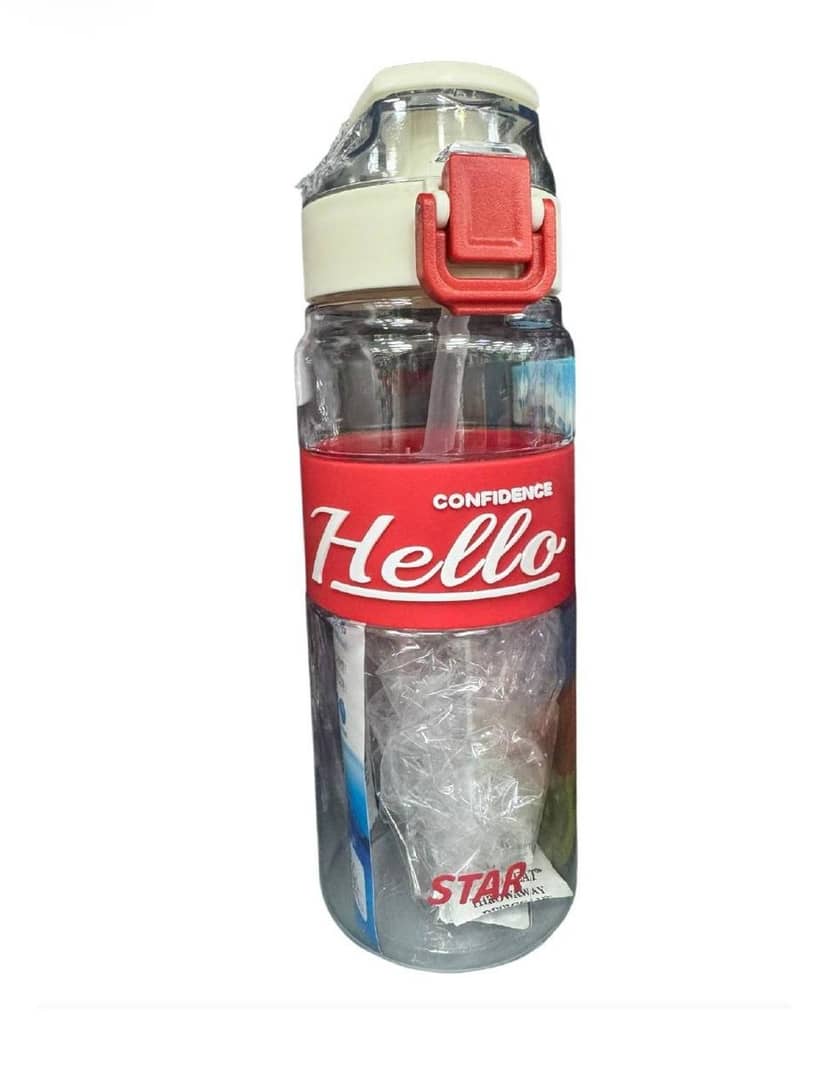 Hello Children's Water Bottle 710ml 6303 in red color with transparent plastic, red carrying