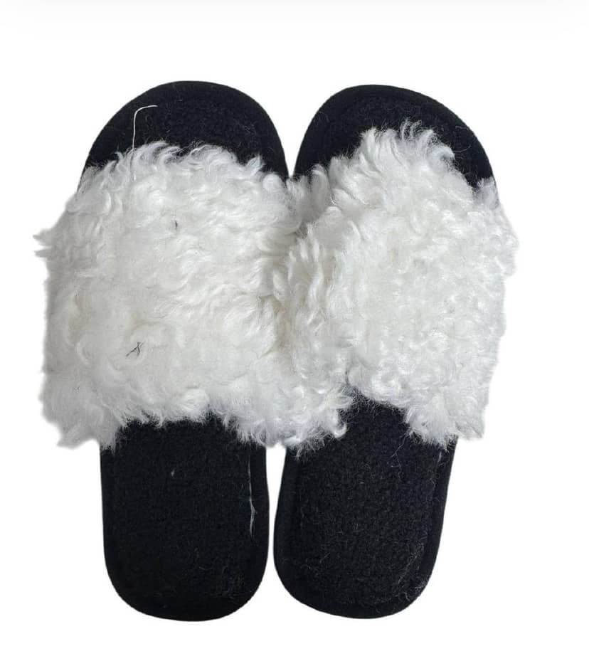 Women's open fluffy white slippers with black sole, sizes 36-37, 38-39, 40-41, top view
