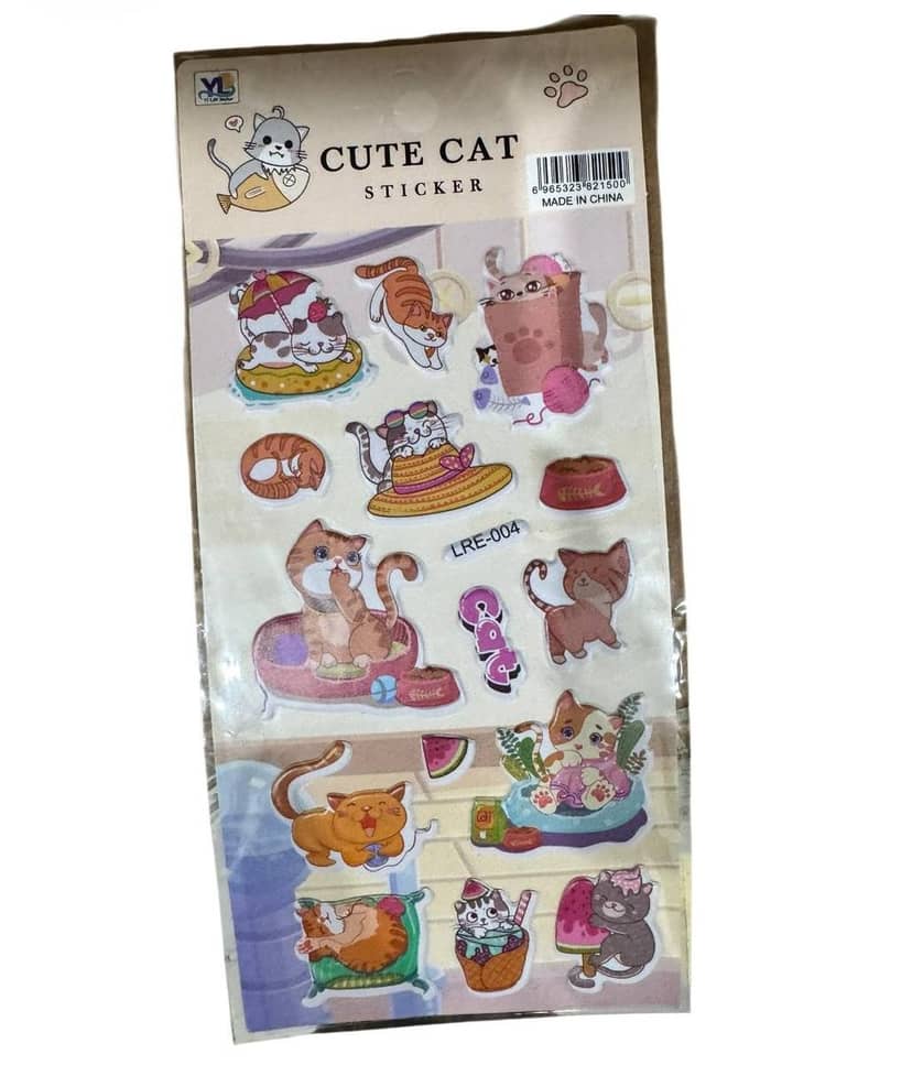 Package of Cute Cat Sticker mix 43-14 with bright self-adhesive stickers of ginger cats in various