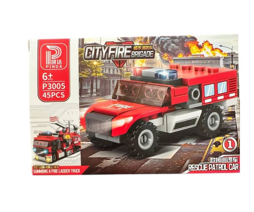 PINDA P3005 Constructor with 45 pieces of a red and white rescue patrol car with movable wheels