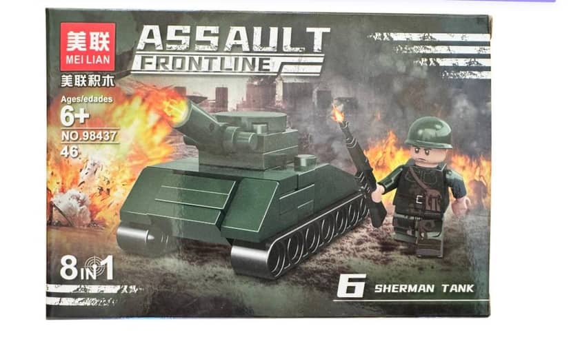 Assault Frontline Sherman Tank constructor 98437 — a set of 46 green ABS plastic pieces with