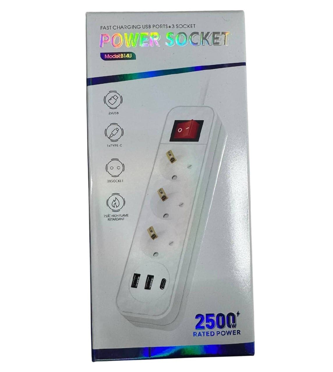 Подовжувач В14U 1,8м 3гн+2юсб+1тайп з вкл 372-1