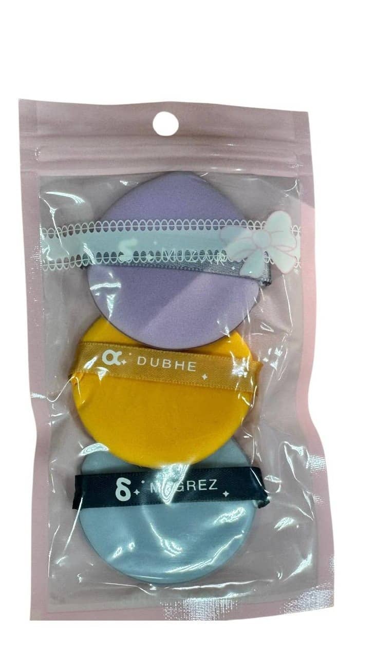 Dubhe set of 3 sponge powder puffs in transparent packaging with three colored sponges — purple