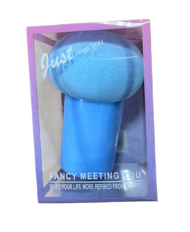 Sponge made of light blue foam with plastic handle in blue plastic box 10382, compact size