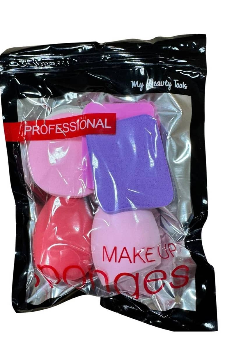 Set of 6 makeup sponges MAKE UP in package - pink, red and purple soft foam sponges for makeup