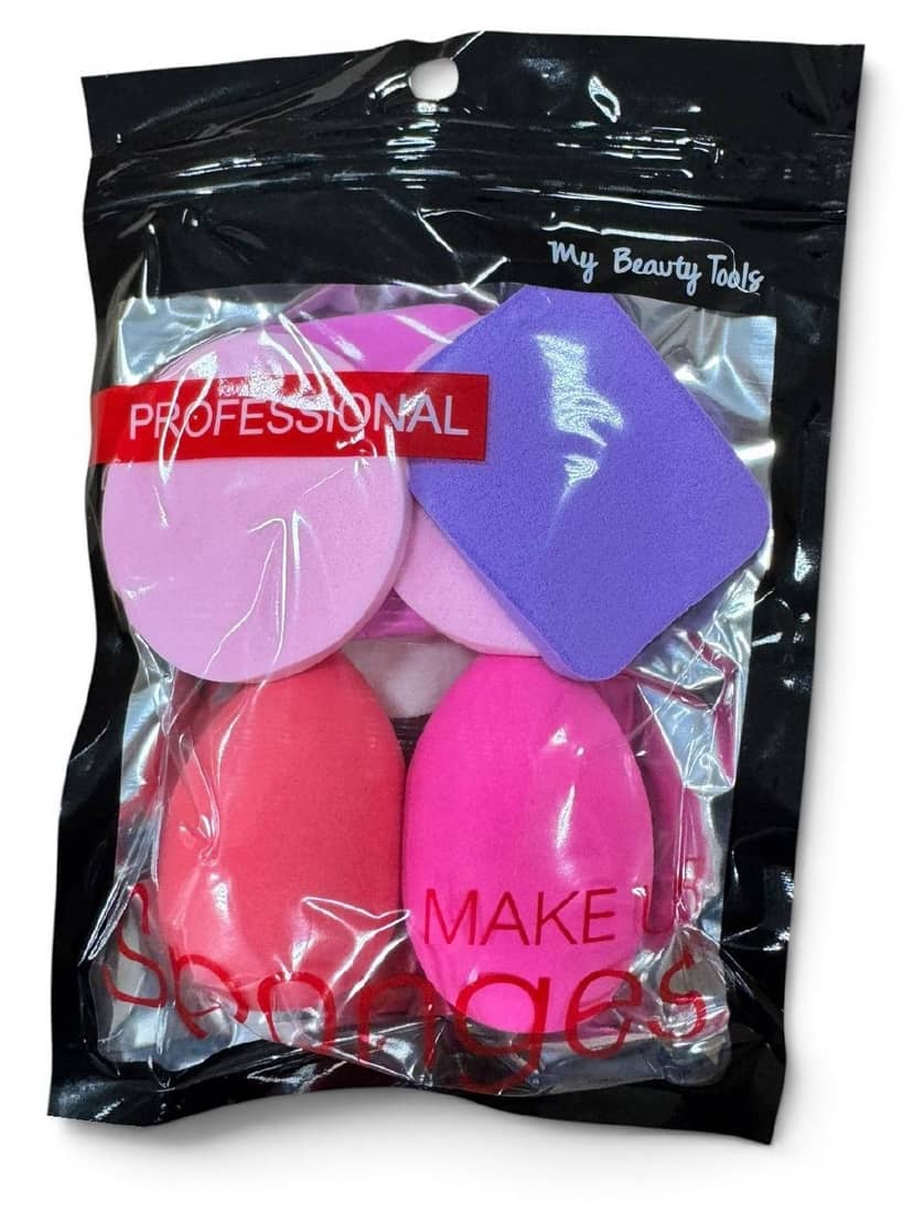 Set of 6 professional makeup sponges MAKE 3 in black packaging, including pink, hot pink and purple