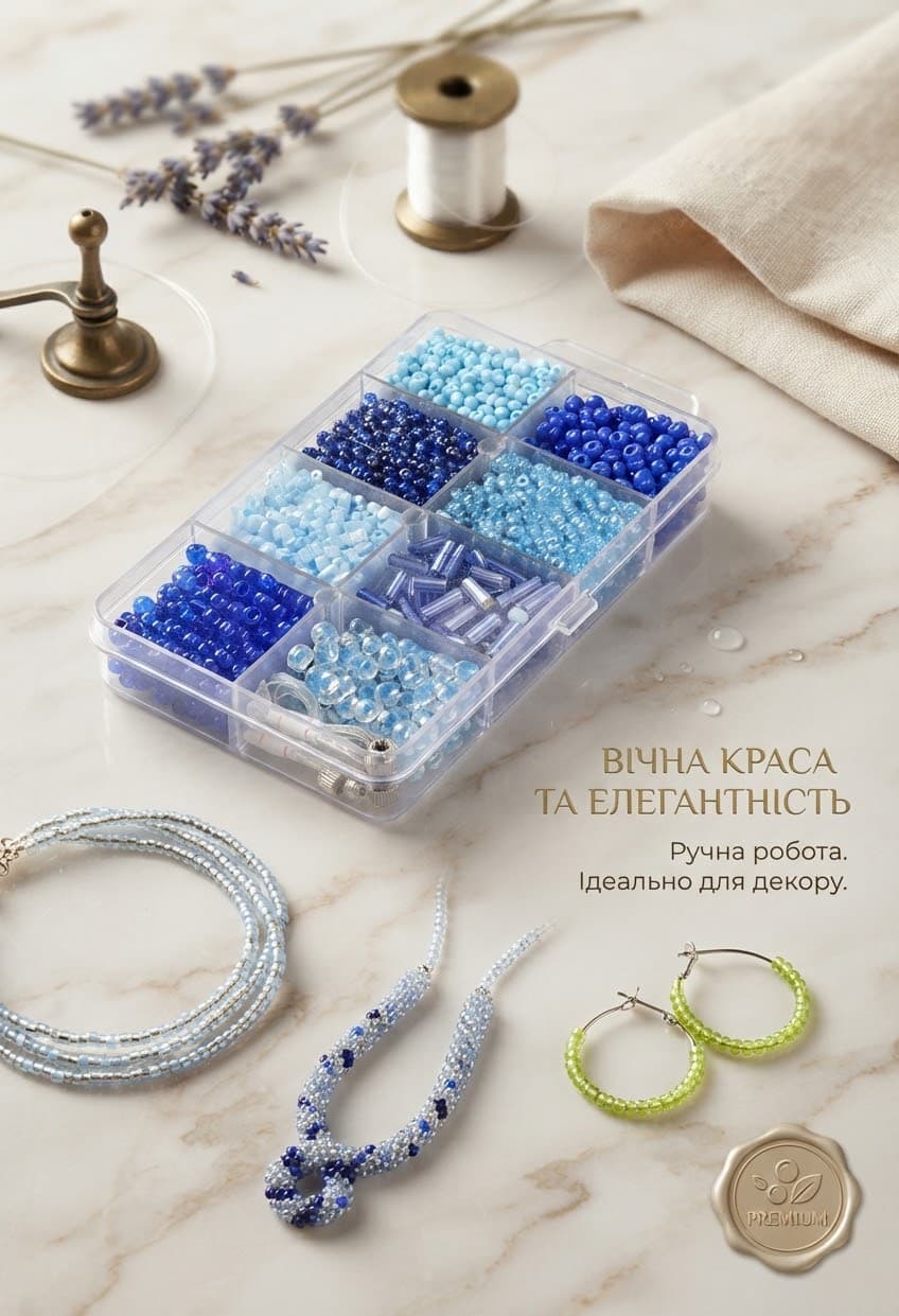 Бісер 8 кольорів синіх/блакитних 2