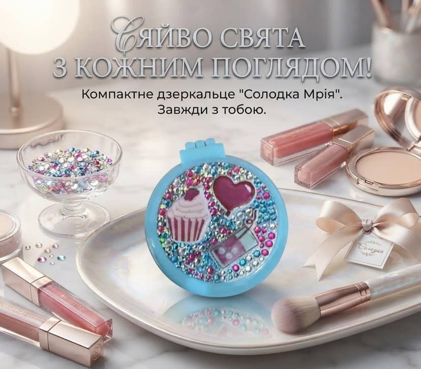 Kids' Round Plastic Mirror with Gems Blue 2