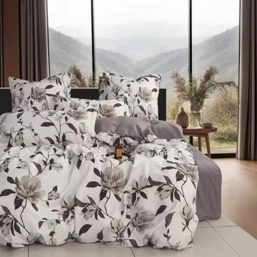 FAVOURITE TEXTILES Комплект постільної білизни сірий з чорними квітами 2