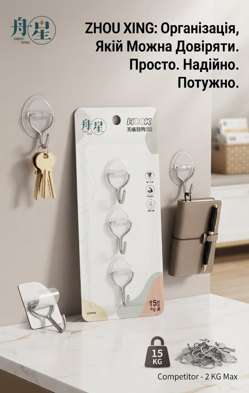 Гачки 3шт самоклеючі 15кг ZX663 3