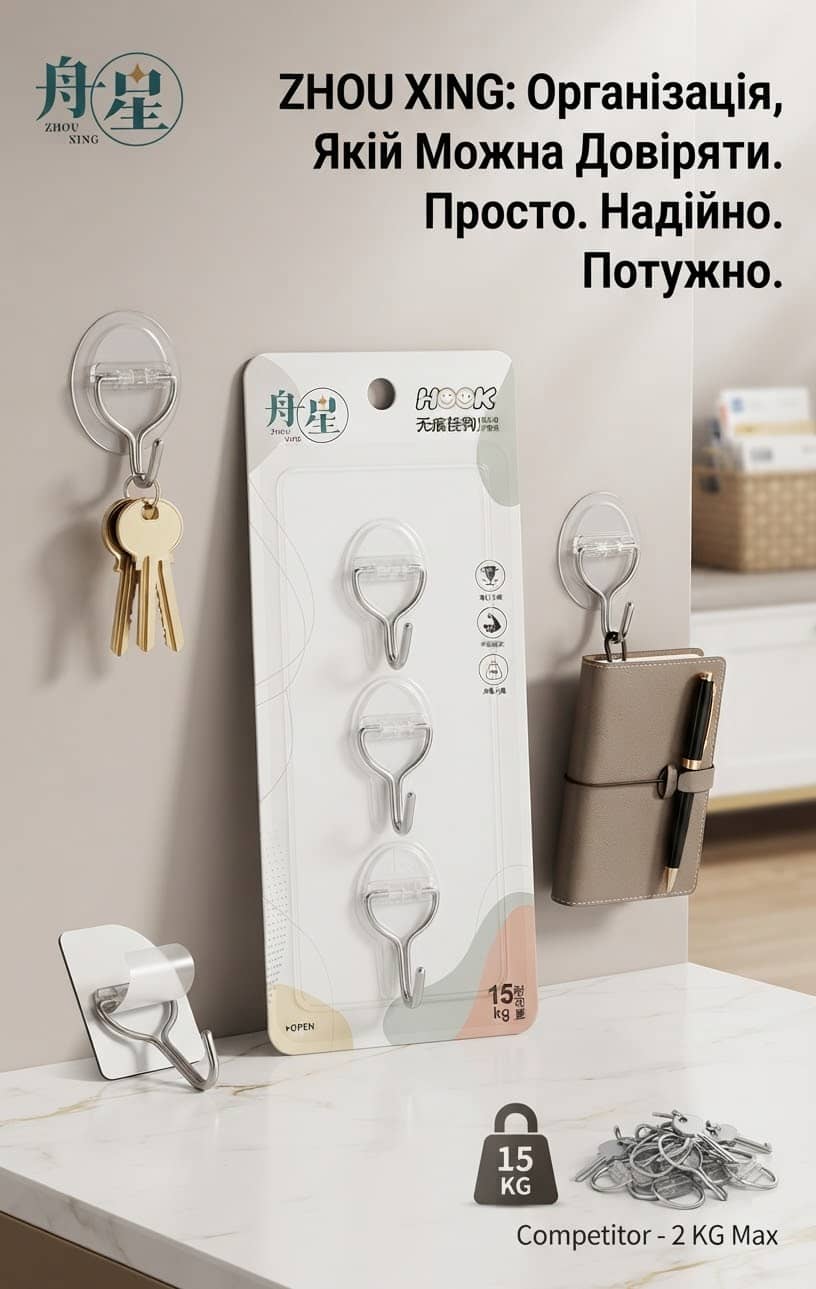 Гачки 3шт самоклеючі 15кг ZX663 3