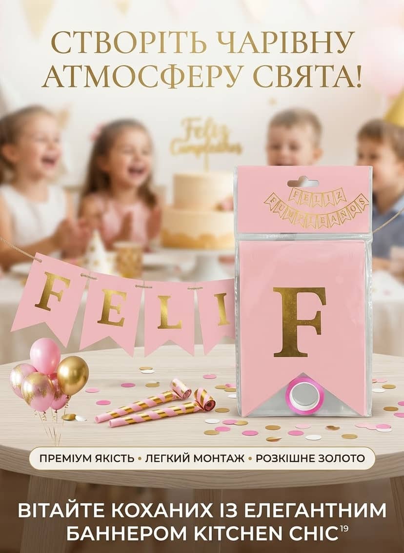 Гірлянда-розтяжка прапорці 12х16,5см Happy Birthday кольор рожевий 3