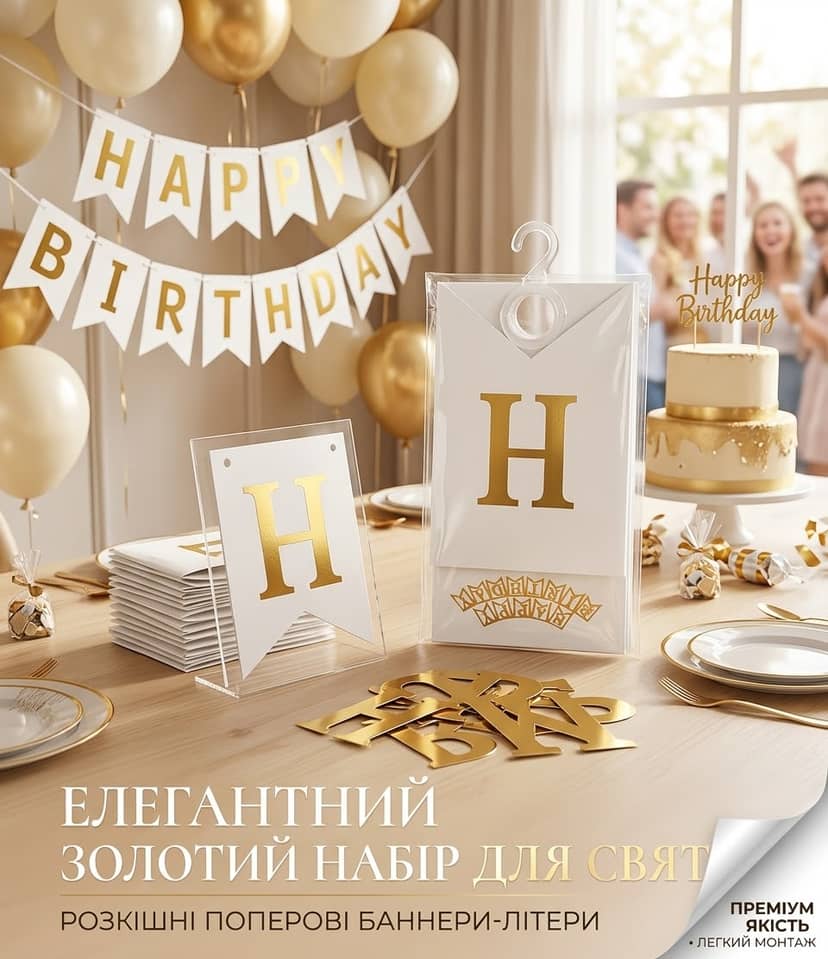 Гірлянда-розтяжка прапорці 12х16,5см Happy Birthday кольор 3