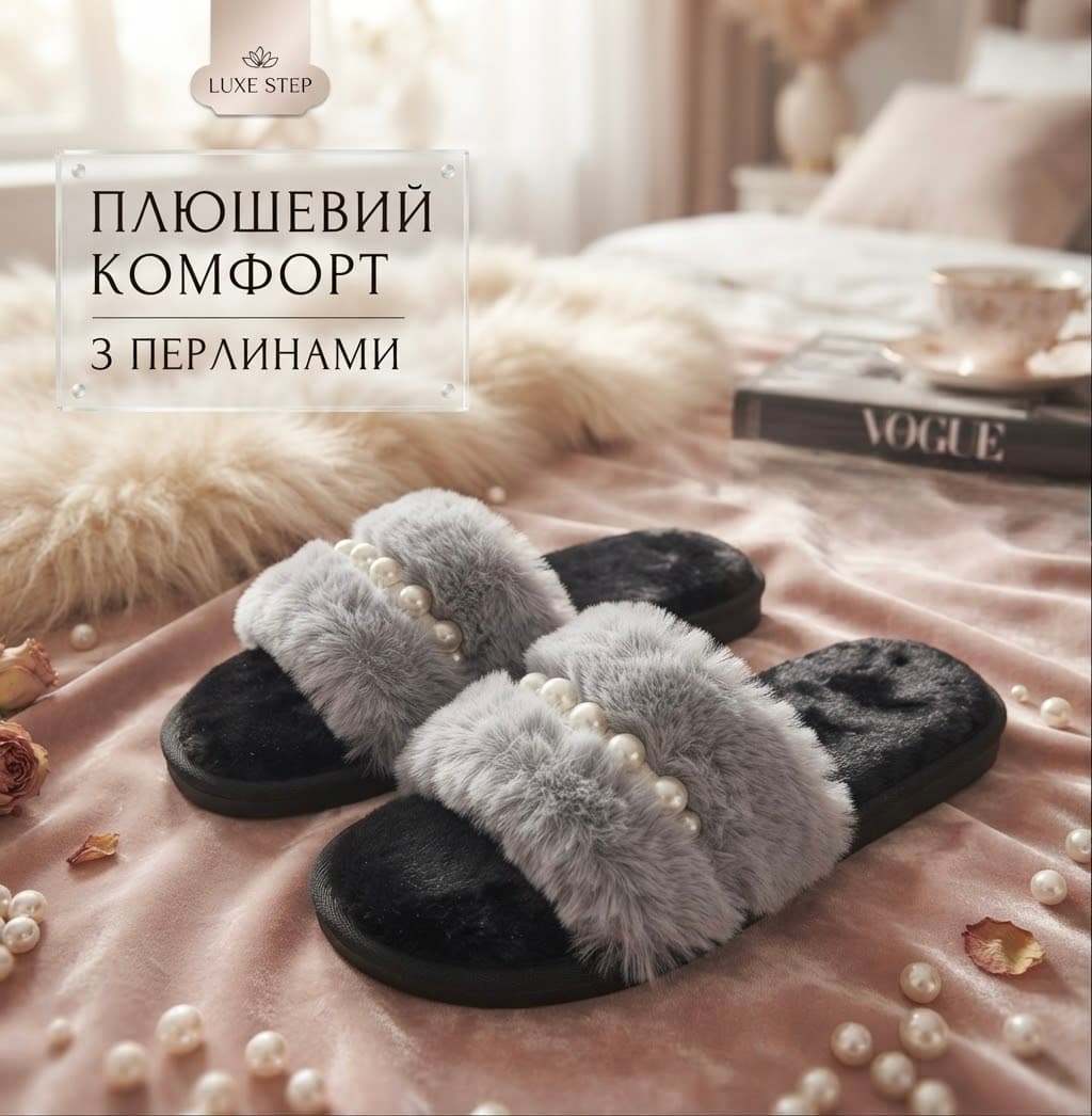 Капці жіночі хутро 8822 сірі 36-27,38-39,40-41р 2