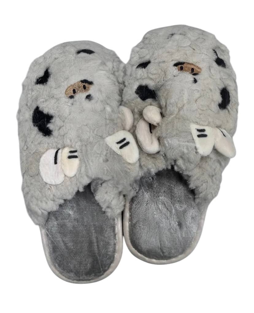 Women's Light Gray Slippers with Ears One Size