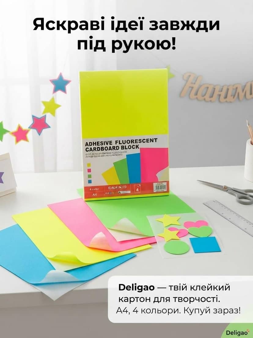 Картон самоклей неон 4 кольори 2