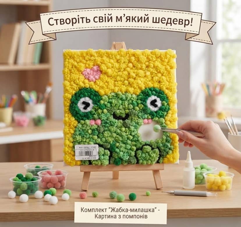 Картина з помпонів жабка 22*22 3