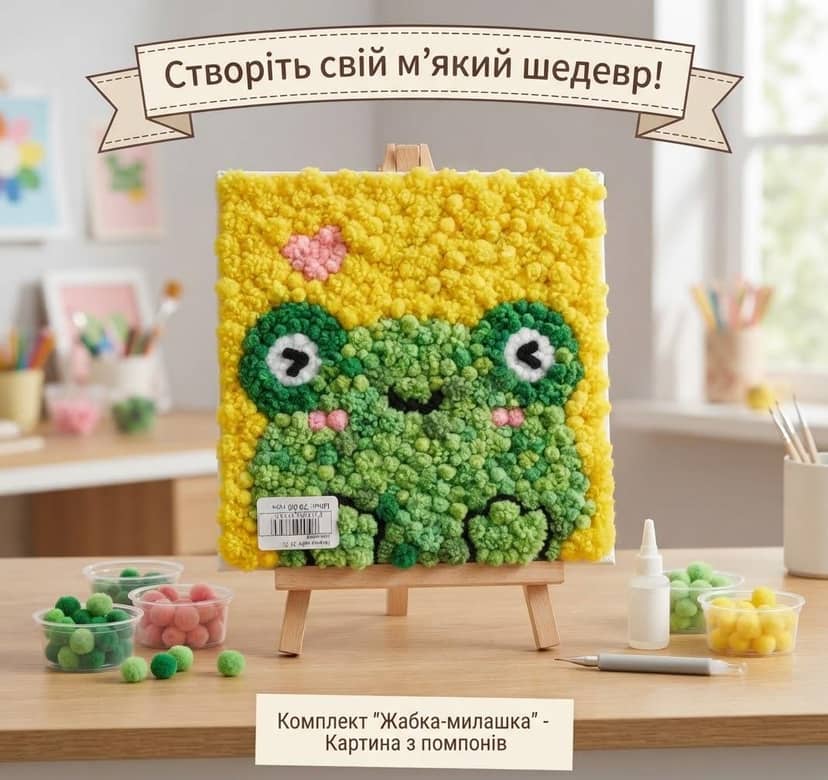 Картина з помпонів жабка 22*22 4