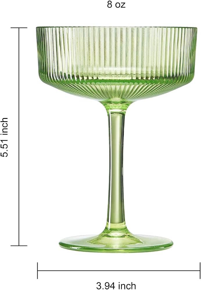 Tall Ribbed Green Cocktail Glass 3