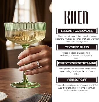 Tall Ribbed Green Cocktail Glass 4