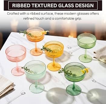 Tall Ribbed Green Cocktail Glass 5
