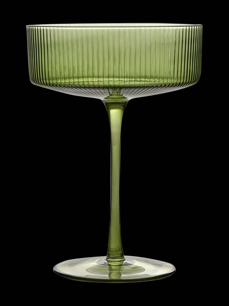 Tall Ribbed Green Cocktail Glass 6