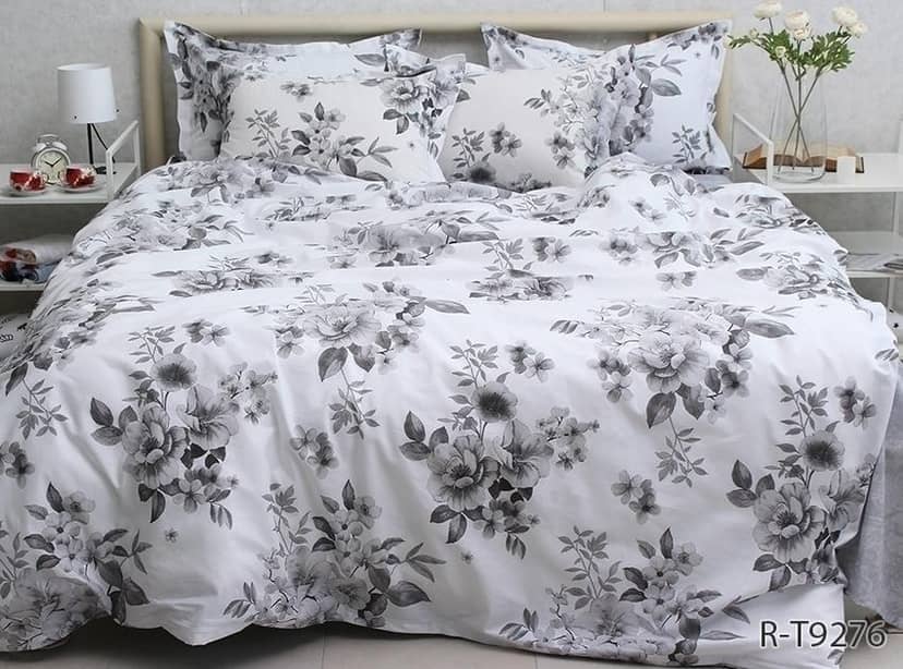 Комплект постільної білизни білий з сіро/фіолетовими квітами FAVOURITE TEXTILES 4