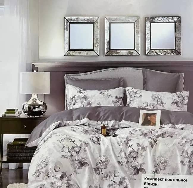 Комплект постільної білизни білий з сіро/фіолетовими квітами FAVOURITE TEXTILES 5