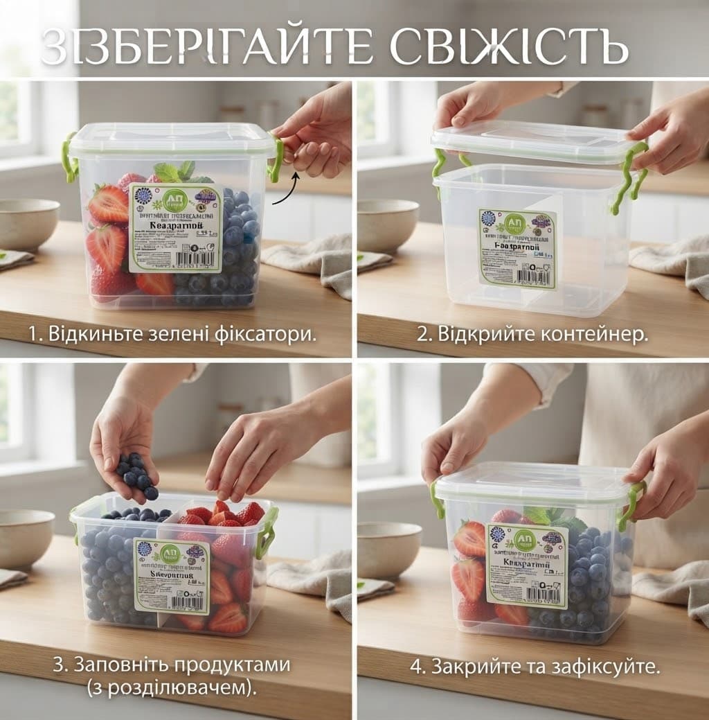 Контейнер квадратний 1,55л 3