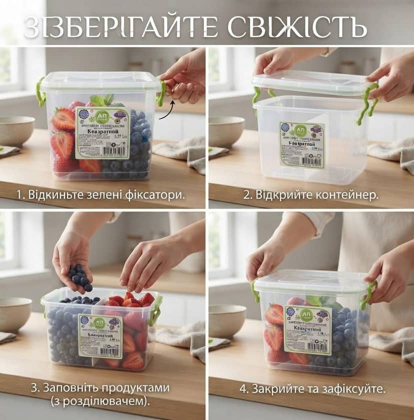 Контейнер квадратний 1,55л 3