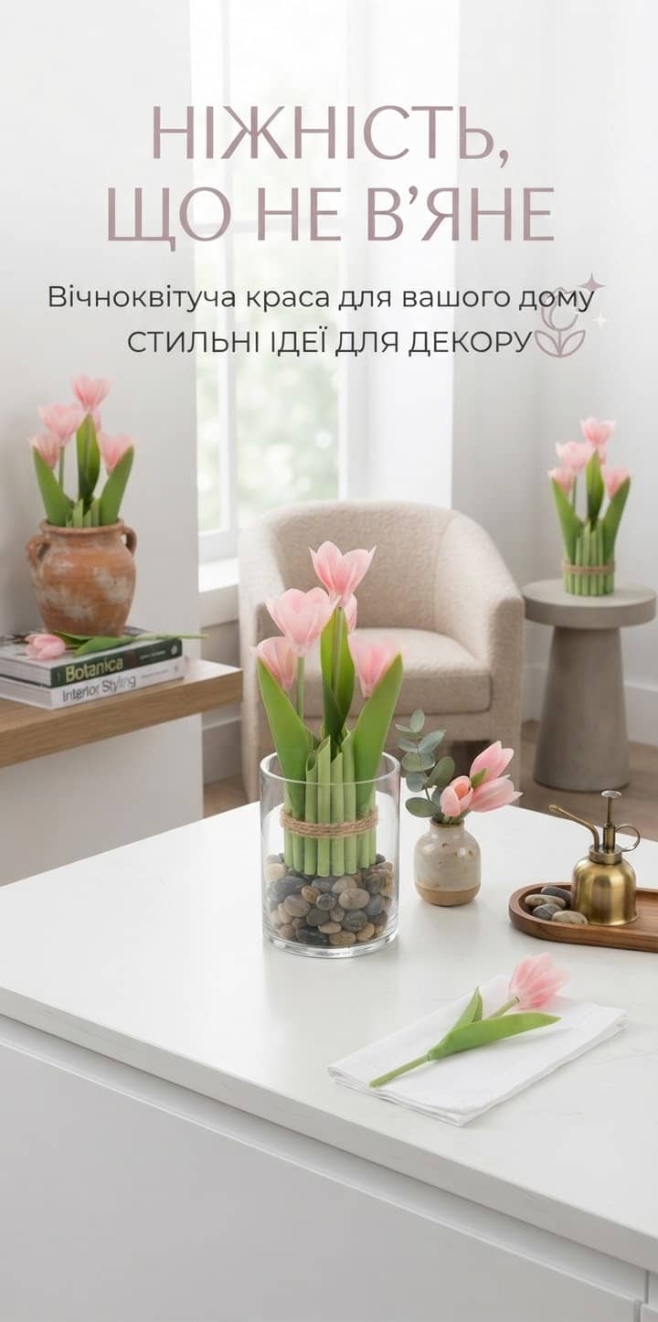 Цветок декор в горшке розовый 2