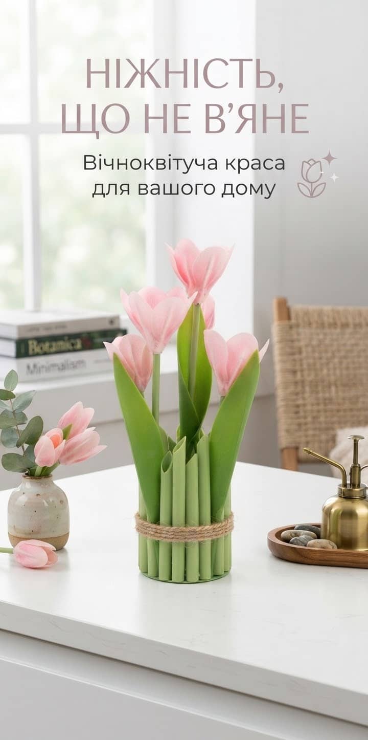 Цветок декор в горшке розовый 3