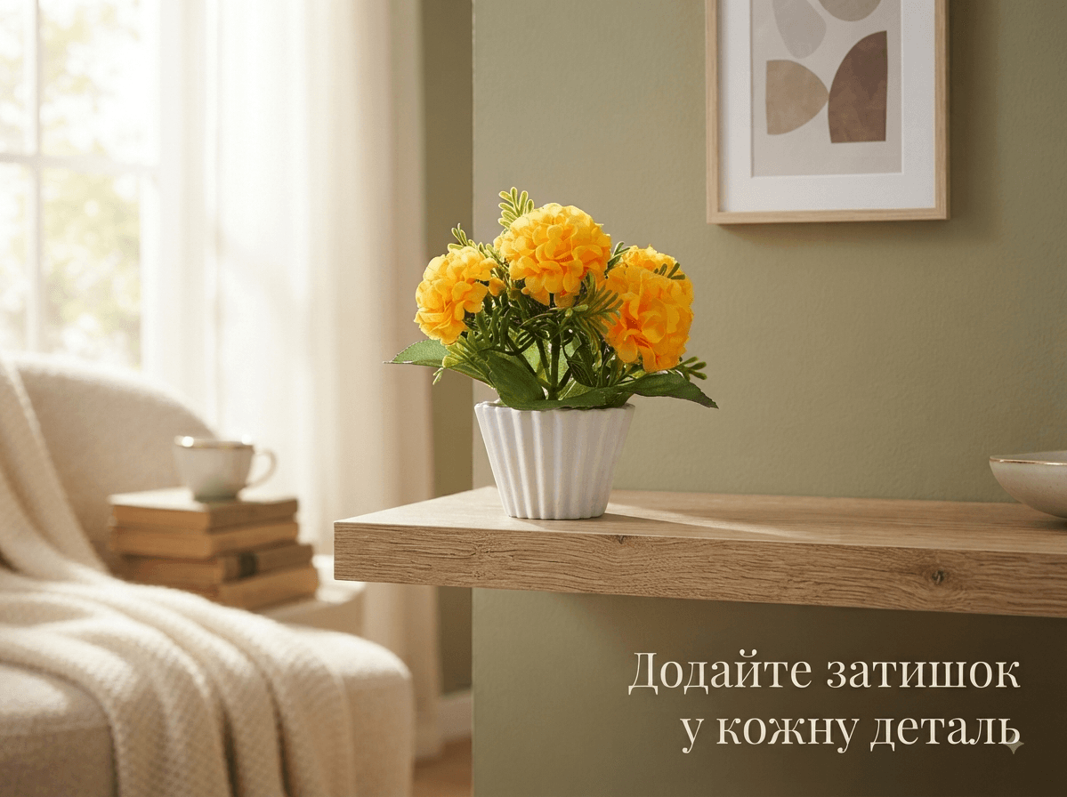 Квіти 5 бутонів в горщику декор оранжевого кольору 4