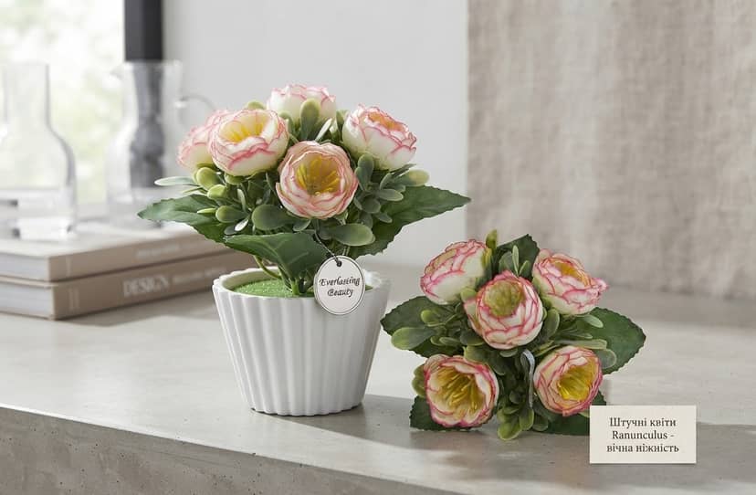 Цветы камелии 5 бутонов в горшке, декор 251-4-360 2