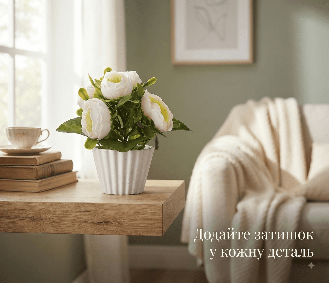 Квіти камелії 5 бутонів в горщику декор білого кольору 4